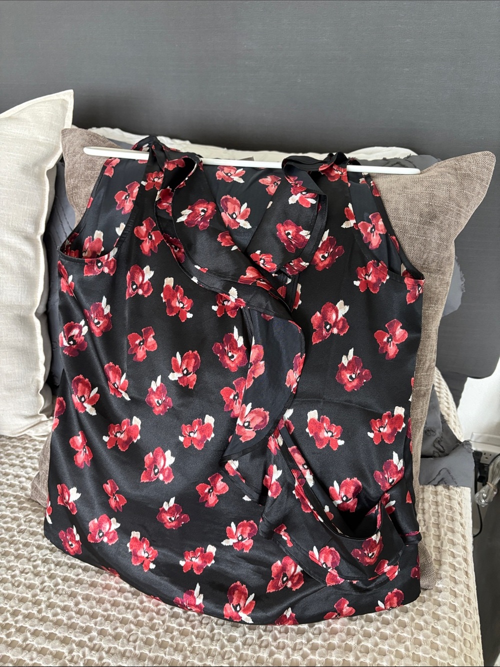 White House Black Market Black Floral A-Line Skirt with Red Flowers